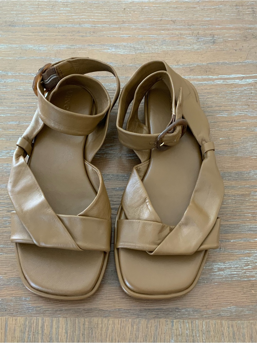 Vince Leather Strap Flat Mustard Brown Sandals US 7